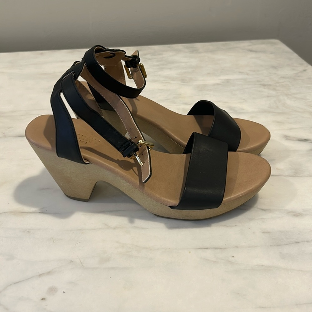 Black and cork chunky sandal heels